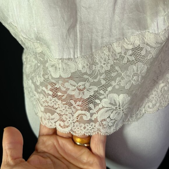Vintage Express XS Open-Front Silk Jacket Lace Trim Elbow Sleeves White - Picture 9 of 12